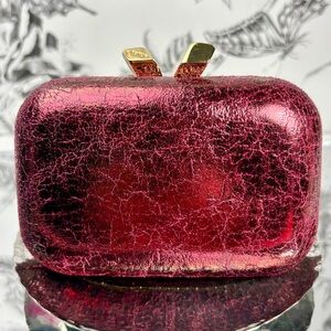Kotur Metallic Maroon “Margo” Foil Mini 5” Clutch Purse w/ Gold Chain Strap